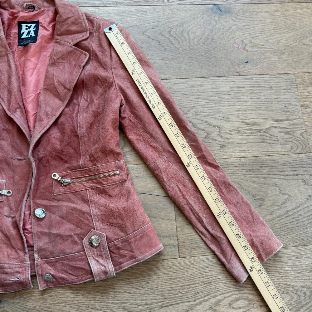 EZZA Michael Hoban‎ Pink Leather Blazer Jacket Zipper Detail Small